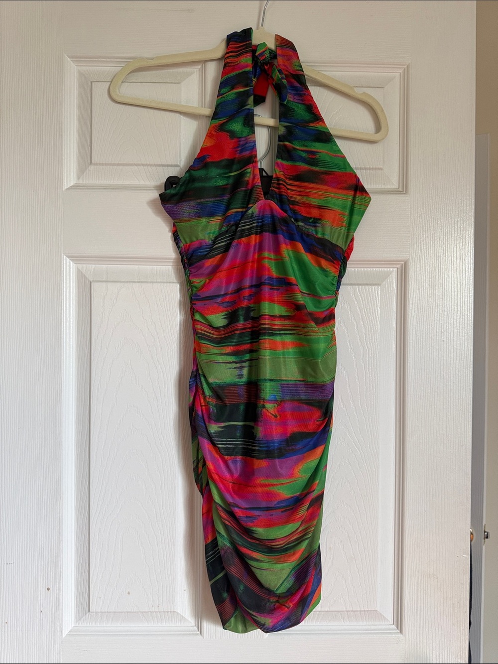 Vibrant Multi-Color Halter Ruched Mini Dress